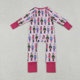 Cartoon Soliders Hot Pink Girls Christmas Romper
