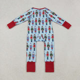 Cartoon Soliders Blue Boys Christmas Romper