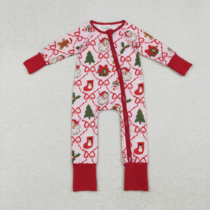 Santa Gift Plaid Bow Pattern Girls Christmas Romper