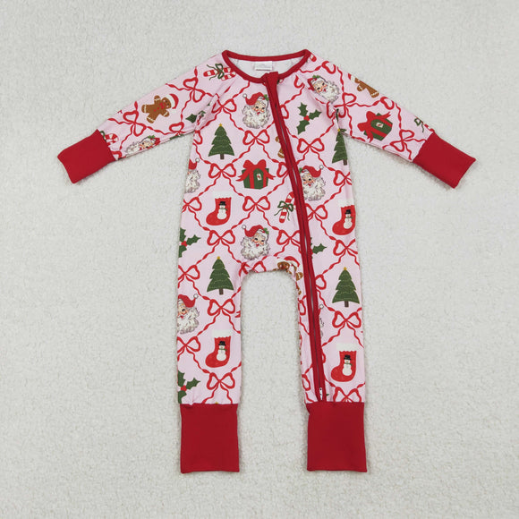 Santa Gift Plaid Bow Pattern Girls Christmas Romper