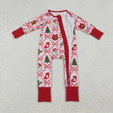 Santa Gift Plaid Bow Pattern Girls Christmas Romper