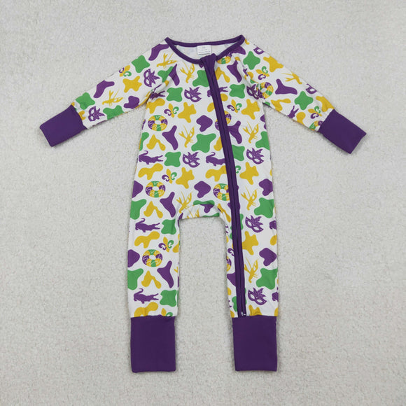 Donut Camo Purple White Boys Mardi Gras Romper
