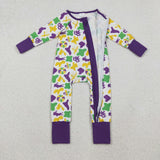 Donut Camo Purple White Boys Mardi Gras Romper