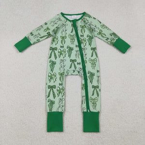 Bow Pattern Green Girls St. Patrick's Day Romper