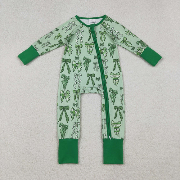Bow Pattern Green Girls St. Patrick's Day Romper
