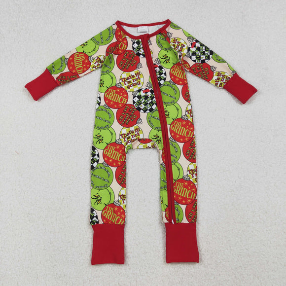 Cartoon Letters Beige Red Boys Christmas Romper