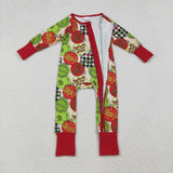 Cartoon Letters Beige Red Boys Christmas Romper