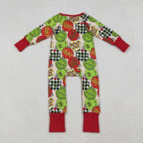 Cartoon Letters Beige Red Boys Christmas Romper