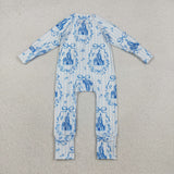 Castle Bow Pattern Blue Stripe Girls Fall Romper