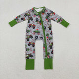Truck Gray Green Boys Christmas Romper