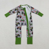 Truck Gray Green Boys Christmas Romper