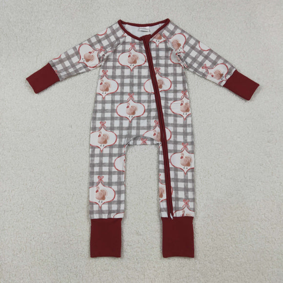 Turkey Bow Pattern Plaid Girls Thanksgiving Romper
