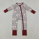 Turkey Bow Pattern Plaid Girls Thanksgiving Romper