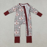 Turkey Bow Pattern Plaid Girls Thanksgiving Romper