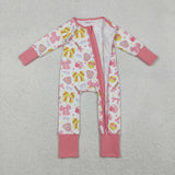 Softball Bow Pattern Pink Girls Fall Romper