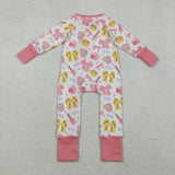 Softball Bow Pattern Pink Girls Fall Romper