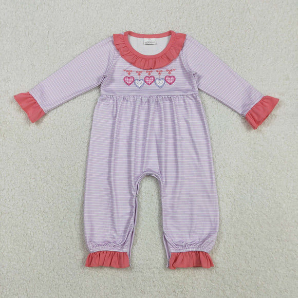 Heart Purple Stripe Pink Ruffles Girls Valentine Romper