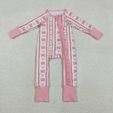 Bow Pattern Heart Stripe Pink White Girls Valentines Romper