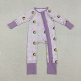 Boots Donut Purple Plaid Girls Mardi Gras Romper