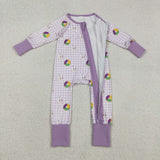 Boots Donut Purple Plaid Girls Mardi Gras Romper