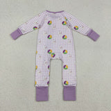 Boots Donut Purple Plaid Girls Mardi Gras Romper