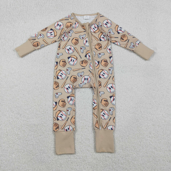 Baseball Brown Boys Fall Romper