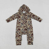 Brown Green Camo Hoodie Boys Fall Romper