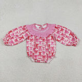 Daddy's Valentine Bow Pattern Smocked Girls Fall Romper