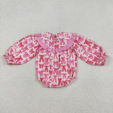 Daddy's Valentine Bow Pattern Smocked Girls Fall Romper