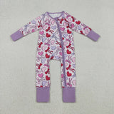 Heart Bow Pattern Purple Girls Valentines Romper