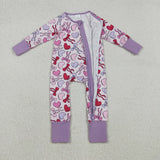 Heart Bow Pattern Purple Girls Valentines Romper