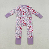 Heart Bow Pattern Purple Girls Valentines Romper