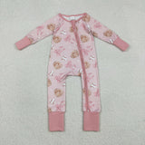 Baseball Bow Pattern Pink Girls Fall Romper
