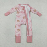 Baseball Bow Pattern Pink Girls Fall Romper