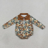 Branch Leaves Brown Zipper Boys Fall Romper