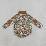 Branch Leaves Brown Zipper Boys Fall Romper