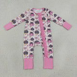 Pumpkin Floral Pink Ruffles Girls Fall Romper