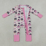 Pumpkin Floral Pink Ruffles Girls Fall Romper