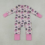 Pumpkin Floral Pink Ruffles Girls Fall Romper