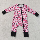 Hot Pink Pumpkin Bow Pattern Girls Fall Romper