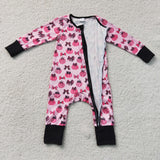 Hot Pink Pumpkin Bow Pattern Girls Fall Romper
