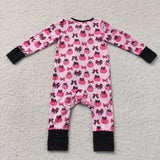 Hot Pink Pumpkin Bow Pattern Girls Fall Romper