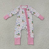 Duck Bow Pattern Floral Pink Girls Fall Romper