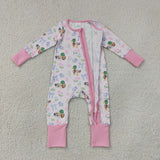 Duck Bow Pattern Floral Pink Girls Fall Romper