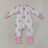 Duck Bow Pattern Floral Pink Girls Fall Romper