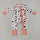 Bow Pattern Ruffles Beige Girls Halloween Romper