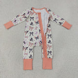 Bow Pattern Ruffles Beige Girls Halloween Romper