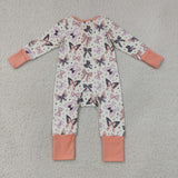 Bow Pattern Ruffles Beige Girls Halloween Romper