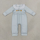 Turkey Blue Plaid Boys Thanksgiving Romper