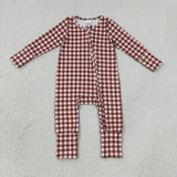 Brown Plaid Boys Fall Romper